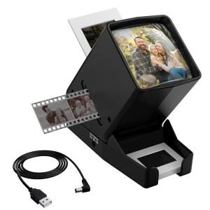 DigitPro 35mm 슬라이드 뷰어 및 필름 - 광학 유리가 있는 3배 배율 뷰어, 2x2 네거티브 뷰어용 LED 조명 USB/배터리 전원
