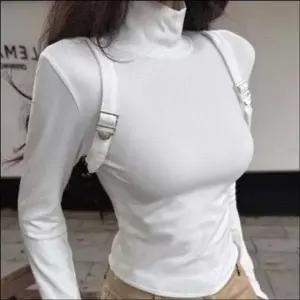[에이치플러스몰]긴팔 티셔츠 여성 목티 기모안감 멜빵 이너티 스트랩
