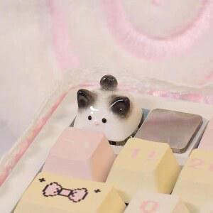 Elacgap 고양이 키캡, 3D 핸드메이드 클레이 장인 ESC 귀여운 키캡 교체 키 캡 체리 MX 기계식 게이밍 키보드용 그레이 앤 화이트