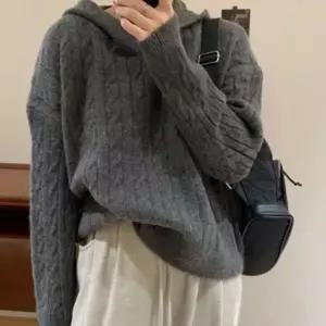 여리핏체크셔츠 여성 꽈배기 니트 후드티 루즈핏 가을 겨울 데일리 긴팔 상의 스웨터