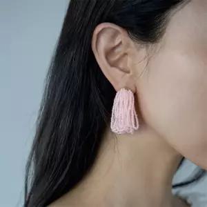 여자 여름 페스티벌룩 파스텔 비즈 태슬 귀걸이