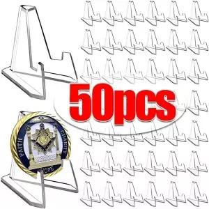50/pcs 투명 릴 동전 디스플레이 스탠드 홀더 작은 이젤 랙 카드 기념 도전 캡슐 지원