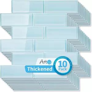 Art3d 10팩 헤비 듀티 필 앤 스틱 백스플래시 12 x 12인치 비닐 시글라스 서브웨이 디자인 벽에 붙은 타일