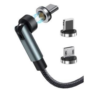 카우존 7핀 마그네틱 충전 케이블 360 회전 3 IN 1 휴대폰 충전기 ANDROID / TYPE C I-PRODUCT CARPLAY용 데이터 전송 기능이 있는 3A