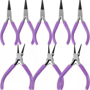 ZEONAK 8 PCS 4.5 인치 원형 코 주얼리 플라이어 더블 스프링으로 그립감을 만드는 퍼플 팔찌 귀걸이