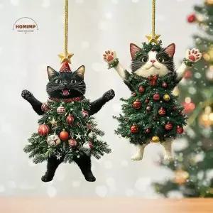2D 크리스마스 고양이 펜던트 장식 장 검은 릴 자동차 선물