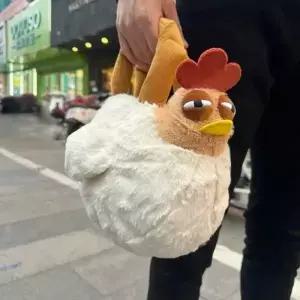 모피 치킨 플러시 가방 추악한 암탉 모양 펜던트 키 체인 인형 지갑 위한 생일 선물