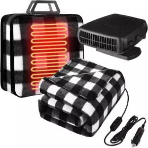 Therwen 58 x 43인치 12v 열선 자동차 담요 전기 휴대용 히터 150w 플러그 꽂기 시가렛 라이터 해상 360도