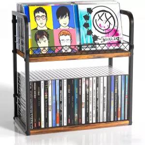 Alyoen 2단 CD 홀더 저장 랙 디스플레이 상단 선반이 있는 정리함 홈 오피스용 케이스 최대 60개의 표준