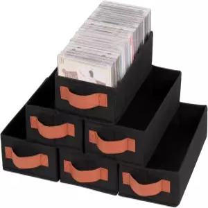 YEXEXINM 6팩 CD 보관함 손잡이 달린 케이스 홀더 패브릭 접이식 정리함 최대 120개의 완전한 주얼 검은색