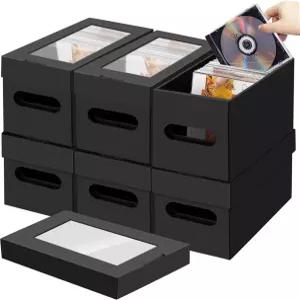AOBOPLE CD 보관 상자 6팩 쌓을 수 있는 정리 뚜껑 덮개 종이 케이스 홀더 180개의 주얼 12.48 x 5.31