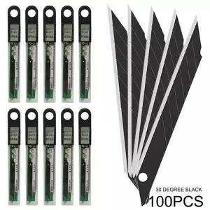100Pcs 탄소강 교체 블랙 블레이드 30/60 학위 스냅 오프 나이프 커터 예비 자동차 랩 비닐 필름 절단 도구
