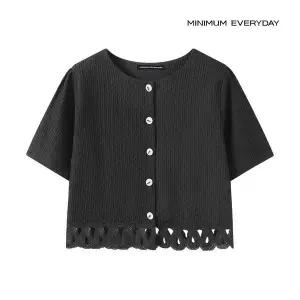 미니멈에브리데이 노카라 링클 레이스 트리밍 크롭 반팔 자켓 EC2JK011D 1334975