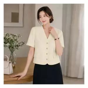 예쎄 썸머 노카라 V넥 크롭 반팔 자켓 S5MJK026A 1335041