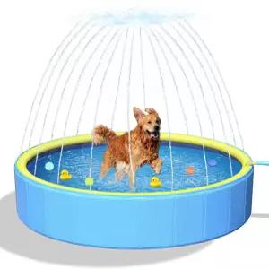 아트쿨 47인치 두꺼운 소형 반려견 수영장 미끄럼 방지 키디 하드 플라스틱 2in 접이식 스프링클러 강아지