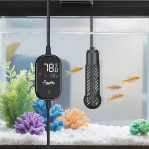 Pawfly 50W 잠수식 수족관 히터 과열 방지 및 디지털 디스플레이 외부 컨트롤러가 있는 5-10갤런 어항 베타