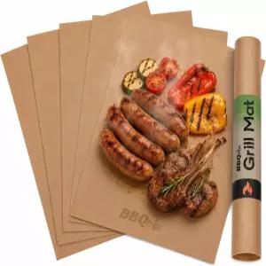BBQ 트립스 구리 그릴 매트 야외 5팩 - 논스틱 재사용 가능한 액세서리 및 시트 전기 쿠킹 라이너 청소하기