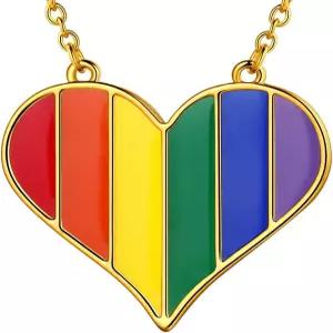 남녀를 위한 아름다운 목걸이 LGBT 18K 금도금 무지개 러브 하트 삼각형 펜던트 게이 레즈비언 프라이드