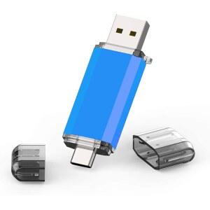 TOPESEL 64GB USB C 플래시 드라이브 2 in 1 OTG 3.0 + Type 메모리 스틱, 키체인 듀얼 타입 엄지 포토 스틱 점프 드라이브(파란색)