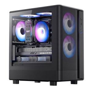 다크플래시 마이크로-ATX PC 케이스, 3PWM ARGB 팬 컴퓨터 케이스 사전 설치, 고방열 MATX 게이밍 USB 3.0 포트, 최대 240mm AIO(DB330M MESH, 블랙) 지원