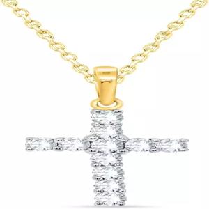 여성용 다이아몬드 크로스 펜던트 목걸이 - 0.30 CT 원형 종교 925 스털링 실버에 18 체인 페이스 주얼리