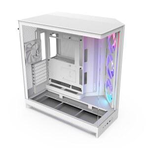 NZXT H9 플로우 RGB (2025) u2013 대형 듀얼 챔버 ATX 미드 타워 공기 흐름 PC 케이스 포함, 420mm 팬 유닛 1개 및 120mm 라디에이터 지원 강화 유리 백커넥트 준비 완료 화이트