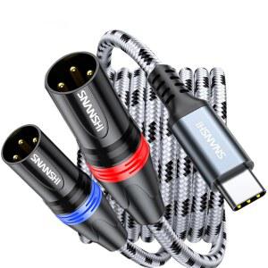 USB C에서 듀얼 XLR 스테레오 케이블 6.6피트(출력만 가능하고 녹음용이 아님) 스피커, 앰프, 믹서용 타입 남성 Y 스플리터 2개(왼쪽과 오른쪽), iPhone 17 /16 /15, 갤럭시 S25 /S24와 호환 가능