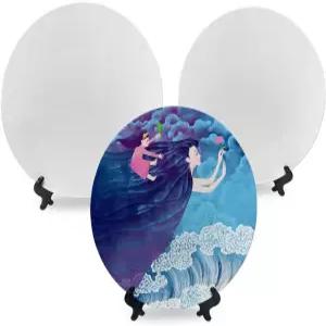 SCCFMM 4팩 승화 블랭크 흰색 플라스틱 평판 스탠드 포함 DIY 열전달 프린트 접시 8인치/10인치 원형
