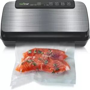 식품용 NutriChef 스테인리스 스틸 진공 밀봉기 - 흡입 건조 및 습윤 모드 LED 조명 가방 와인 스토퍼 호스