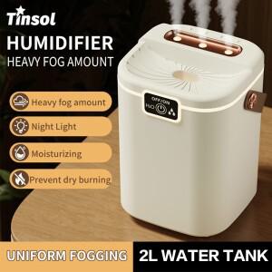 TINSOL 3노즐 야간 조명 가습기, 침실 거실용 2L 대용량 무소음 물 리필 Type-C 공기청정기.