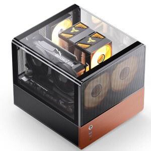 JONSBO V12 블랙 마이크로 ATX 미드 타워 PC 케이스, 하이퍼볼로이드 유리 데스크톱 디자인, 분리형 캐비닛 구조, 호두나무, MATX 컴퓨터 섀시, GPU 260mm, PSU, 전면 120mm*2(내장)