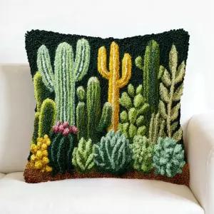 DIY 래치 후크 베개 키트 선인장 및 다육질 쉬운 초보자용 스탬프 쿠션 43x43cm 소파 침실 장식 공예품-12