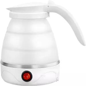 여행용 접이식 전기 주전자 20.29온스 600mL 휴대용 물 보일러 US 플러그 식품 안전 실리콘 및 스테인리스
