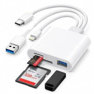 아이폰호환 아이패드호환 & MAC U2013 라이트닝용 3IN1 SD 카드 리더 /MICROSD용 USBC 및 USBA 메모리 어댑터 USB OTG 고속 트레일 카메라 휴대용 플러그 앤 플레이
