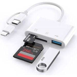 아이폰호환 IPAD용 SD 카드 리더 내장 라이트닝 USBC 듀얼 포트 어댑터 MICROSD USB 3 슬롯 트레일 카메라 메모리 뷰어 앱 필요 없음 플러그 앤 플레이