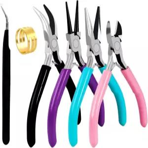 주얼리 플라이어 세트 4pcs 와이어 커터 바늘 코 구부러짐 원형 인체공학적 편안함 그립 4.5인치 녹슬지