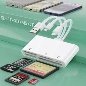아이폰호환 15용 멀티 8IN1 라이트닝 /USB C A 메모리 카드 리더 아이패드호환 / ANDROID 삼성호환 MAC BOOK 노트북 카메라 하드 디스크 플래시 드라이브 SD /TF /CF /XD /MS /MICRO /SDHC XC /MMC용 OTG 어댑터