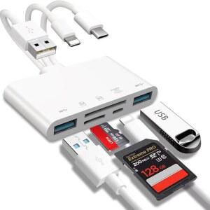 아이폰호환 / 아이패드호환 PC ANDROID 카메라용 PD 고속 충전 기능이 있는 USB OTG 어댑터 및 SD 카드 리더 5IN1 메모리 C A 장치 MICRO SDHC SDXC MMC 플러그 앤 플레이 지원