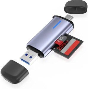 USB 3.0 SD 카드 리더 5GBPS 2IN1 타입C 및 USBA 듀얼 슬롯 메모리 동시 /MICRO 읽기 쓰기 아이폰호환 16/15 애플호환 아이패드호환 ANDROID PC 노트북 카메라와 호환 가능
