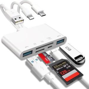 5IN1 메모리 카드 리더 휴대폰용 USB OTG 어댑터 및 TF SD 마이크로 슬롯이 있는 CYZFOWDUO C A 장치 아이폰호환/PAD용 /MICRO /SDHC /SDXC /MMC 충전 지원