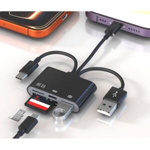 아이폰호환 4IN1 SD 카드 리더 LIGHTNING+USB C+USB OTG 어댑터 /TF /USB 플래시 드라이브 C 포트가 아이폰호환 ANDROID와 호환되는 디지털 카메라에서 휴대폰 메모리 리더로 사진 전송