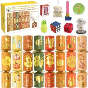 세이바 트리 8 PCS 추수감사절 크래커 포퍼 파티 테이블 모자 농담 카드로 가족을 위한 스냅 금지 가을