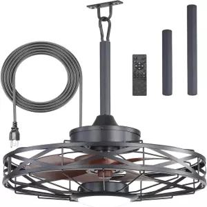 FELCO 20인치 가제보 선풍기 실외 걸이식 조명 및 리모컨이 있는 블랙 케이지 천장 조용한 DC 모터 호두