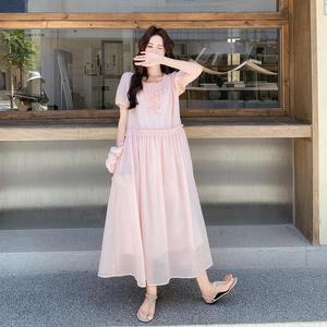 EAMT 여성 여름 핑크 트림 드레스 YJ