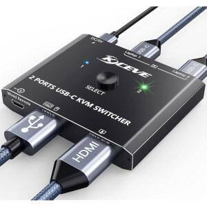 USB C KVM 스위치 4K@60HZ MLEEDA 2대용으로 단일 HDMI 모니터와 키보드 마우스 공유 WINDOWS MAC OS 유선 리모컨 및 전원 코드 포함 MW0