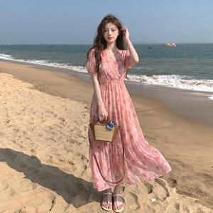 손오공 여성 여름방학 쉬폰 프린트 롱스커트