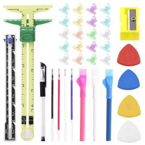 Swpeet 48Pcs 재봉 도구 키트 러 초크 패브릭 연필 5 in 1 슬라이딩 게이지 측정 자 4 리필이 포함된 열 지워짐 마킹