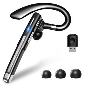 BOYTON BLUETOOTH 이어피스 V6.1 USB 동글이 포함된 싱글 이어 블루투스 헤드셋 10시간 통화 시간 및 4시간 재생 시간(ANDROID IOS 노트북 오피스 트럭 드라이버용 마이크가 USB 무선 핸즈프리 헤드셋) MWB