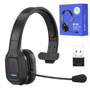 트럭 운전사용 블루투스 헤드셋 마이크 및 USB 동글이 장착된 싱글 이어 무선 AI 노이즈 캔슬링 마이크 음소거 버튼 사무실 통화 시 45시간 시간 콜센터 전화 PC MXG