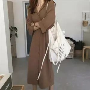 셔츠원피스 체크 롱남방 루즈핏 허리끈 봄가을 2컬러